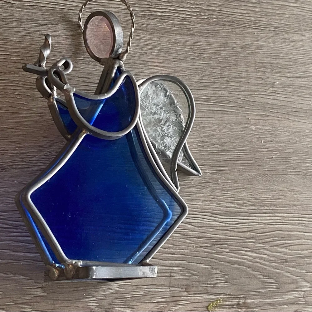 Vintage Stained Glass Angels with Crystal Head